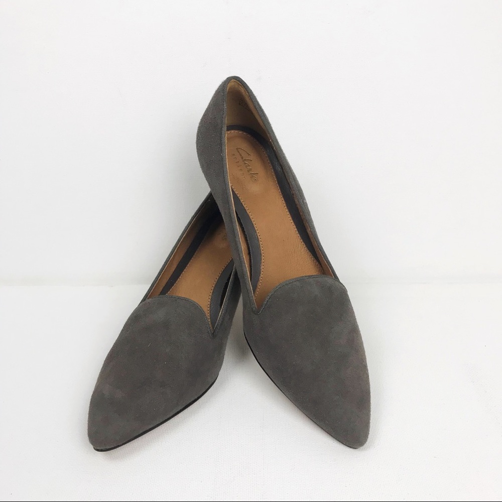 Clark Artisan Leather Grey Pointed Toe Kitten Heel